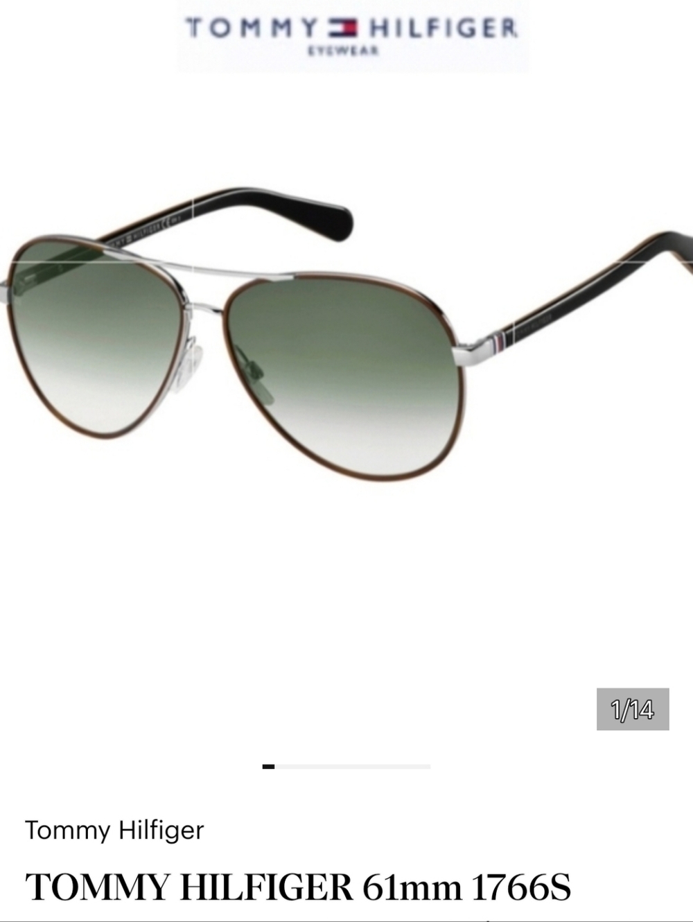 TOMMY HILFIGER 61mm 1766S Aviator Pilot Sunglasses Sil/Grn Made In Italy BNWT